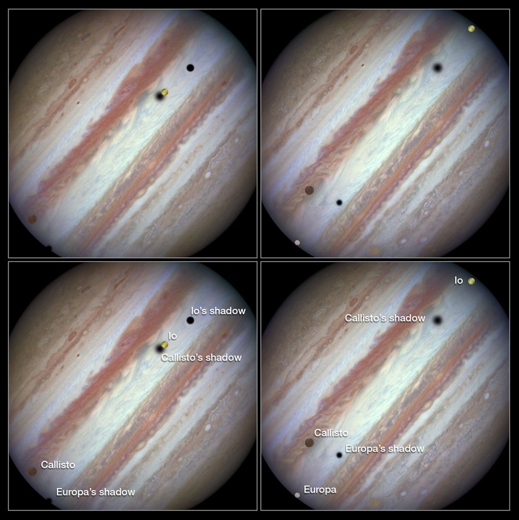 Three moons and their shadows parade across Jupiter — Comparis
