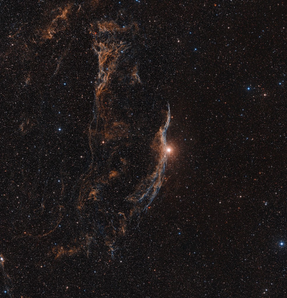 This image shows the Veil supernova remnant and the surrounding sky. Due to the size of the Nebula the NASA/ESA Hubble Space Telescope was able to only observe a small part of it in detail.