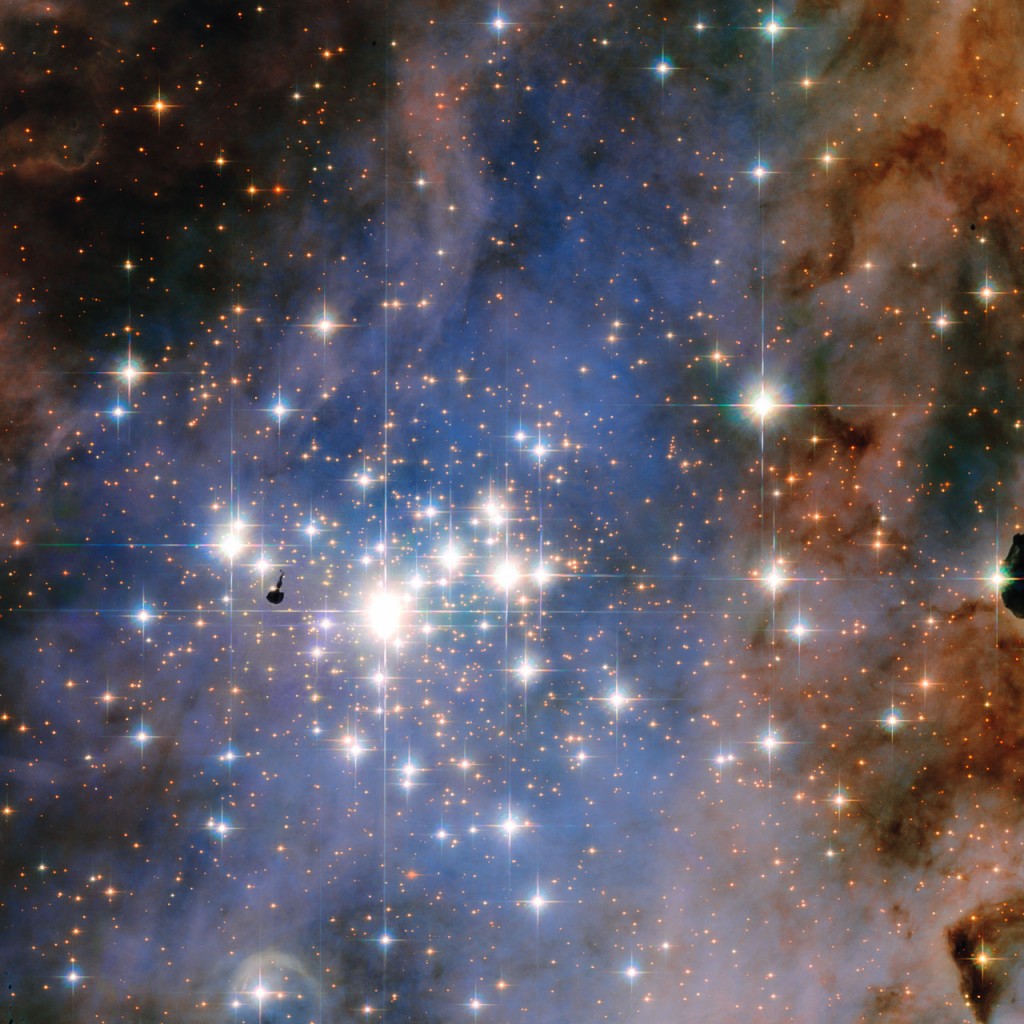 This NASA/ESA Hubble Space Telescope image features the star cluster Trumpler 14. One of the largest gatherings of hot, massive and bright stars in the Milky Way, this cluster houses some of the most luminous stars in our entire galaxy.