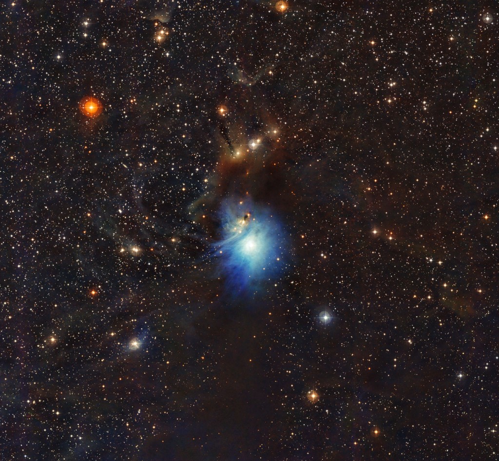 A newly formed star lights up the surrounding cosmic clouds in this image from ESO’s La Silla Observatory in Chile. Dust particles in the vast clouds that surround the star HD 97300 diffuse its light, like a car headlight in enveloping fog, and create the reflection nebula IC 2631. Although HD 97300 is in the spotlight for now, the very dust that makes it so hard to miss heralds the birth of additional, potentially scene-stealing, future stars.