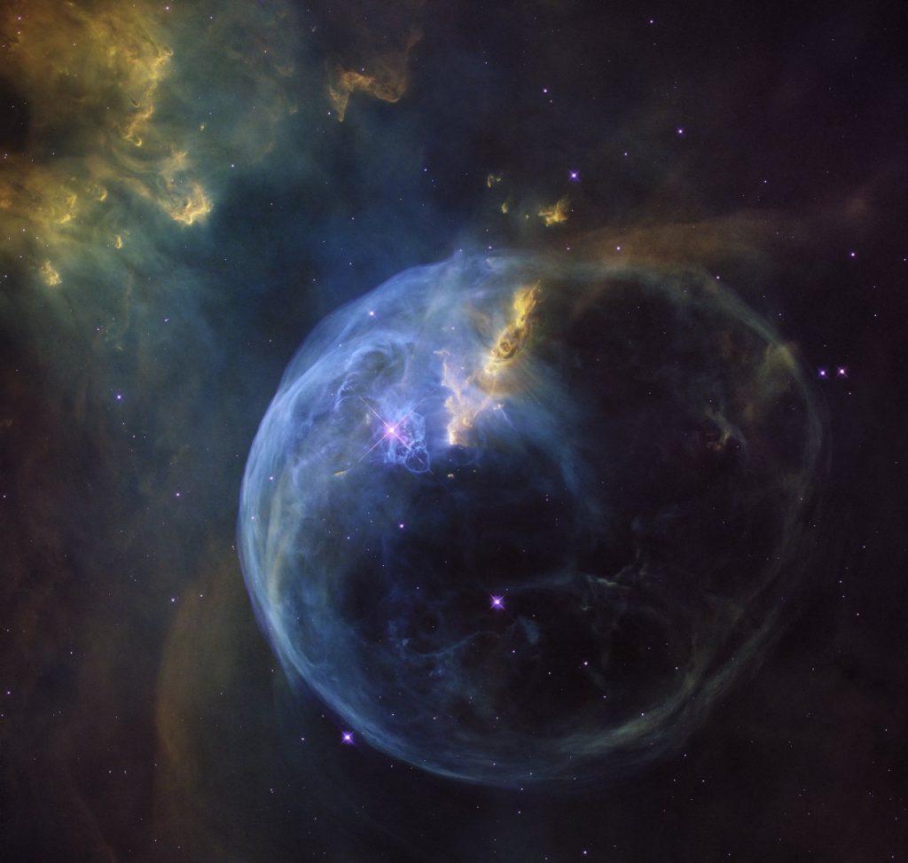 The Bubble Nebula, also known as NGC 7653, is an emission nebula located 8 000 light-years away. This stunning new image was observed by the NASA/ESA Hubble Space Telescope to celebrate its 26th year in space.