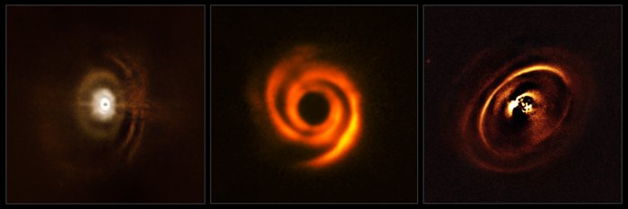 These three planetary discs have been observed with the SPHERE instrument, mounted on ESO’s Very Large Telescope. The observations were made in order to shed light on the enigmatic evolution of fledgling planetary systems.