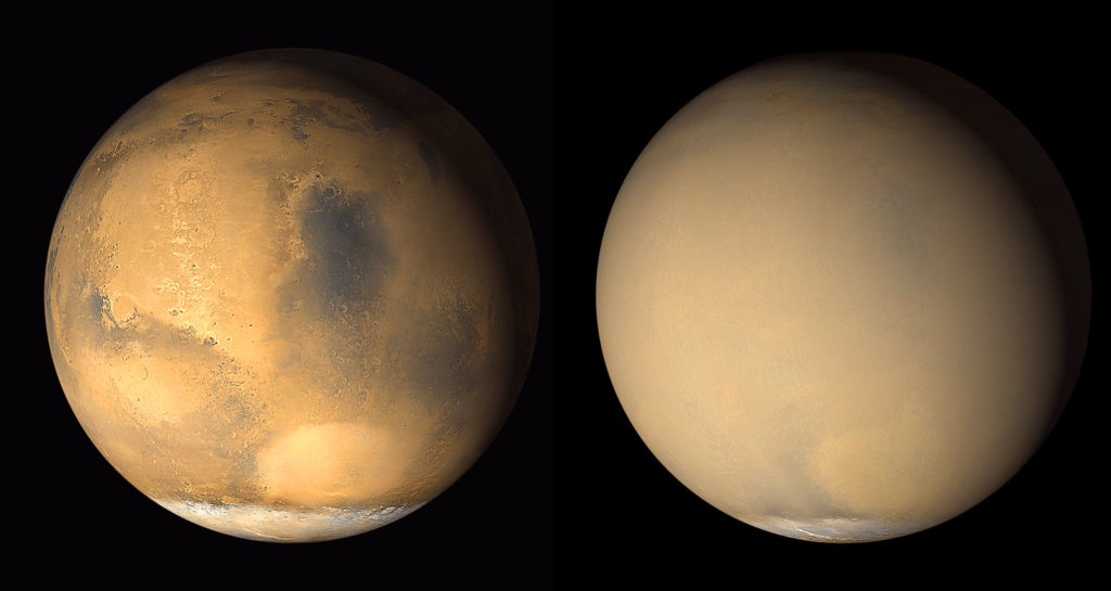 Mars before and during global sandstorm