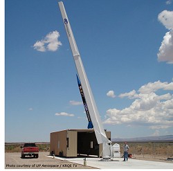 UP Aerospace Spaceloft rocket on its launch rail