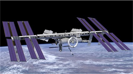A view of the ISS with the centrifuge attached